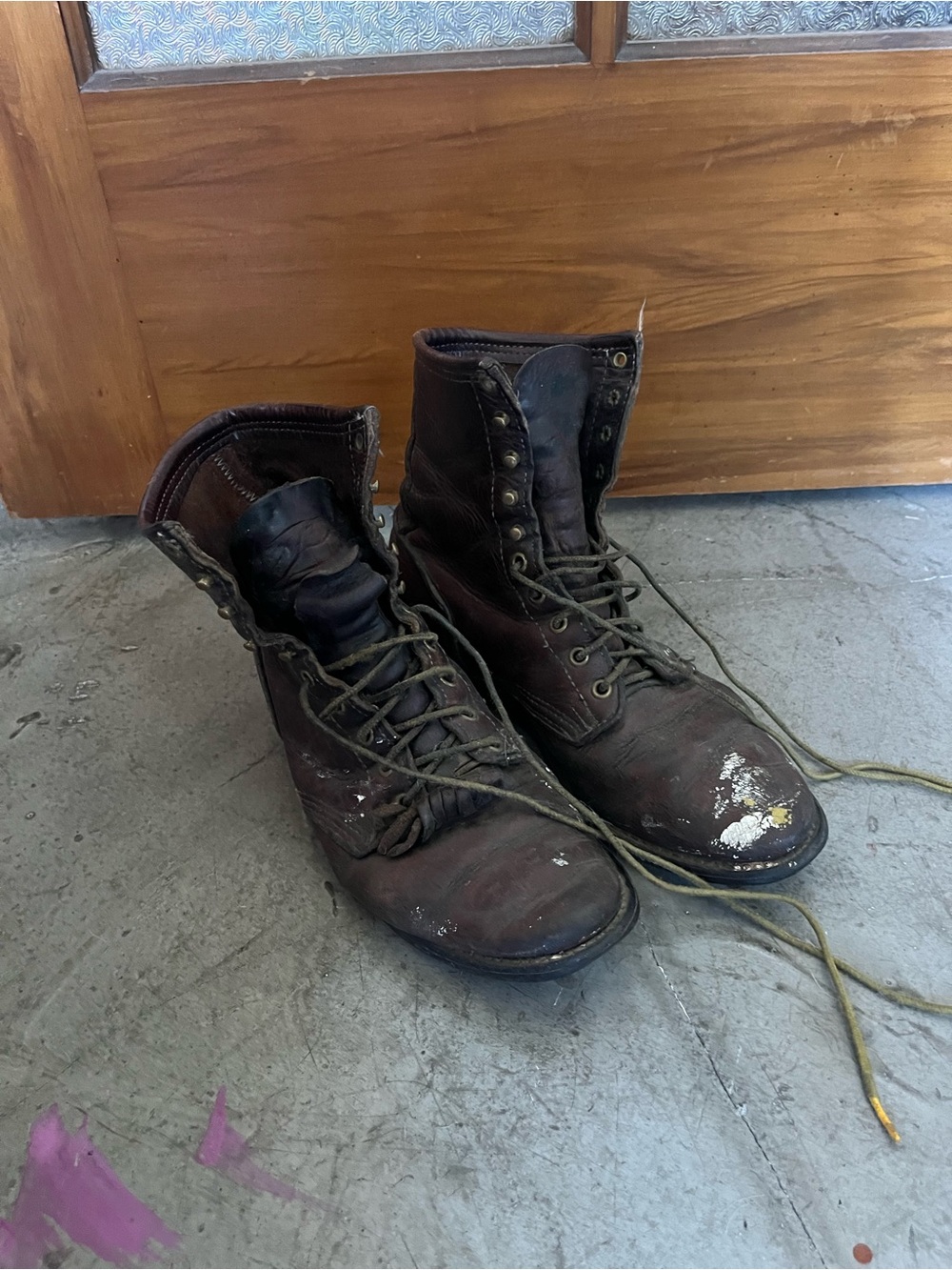 Brown Leather Lace-Up Granny boots